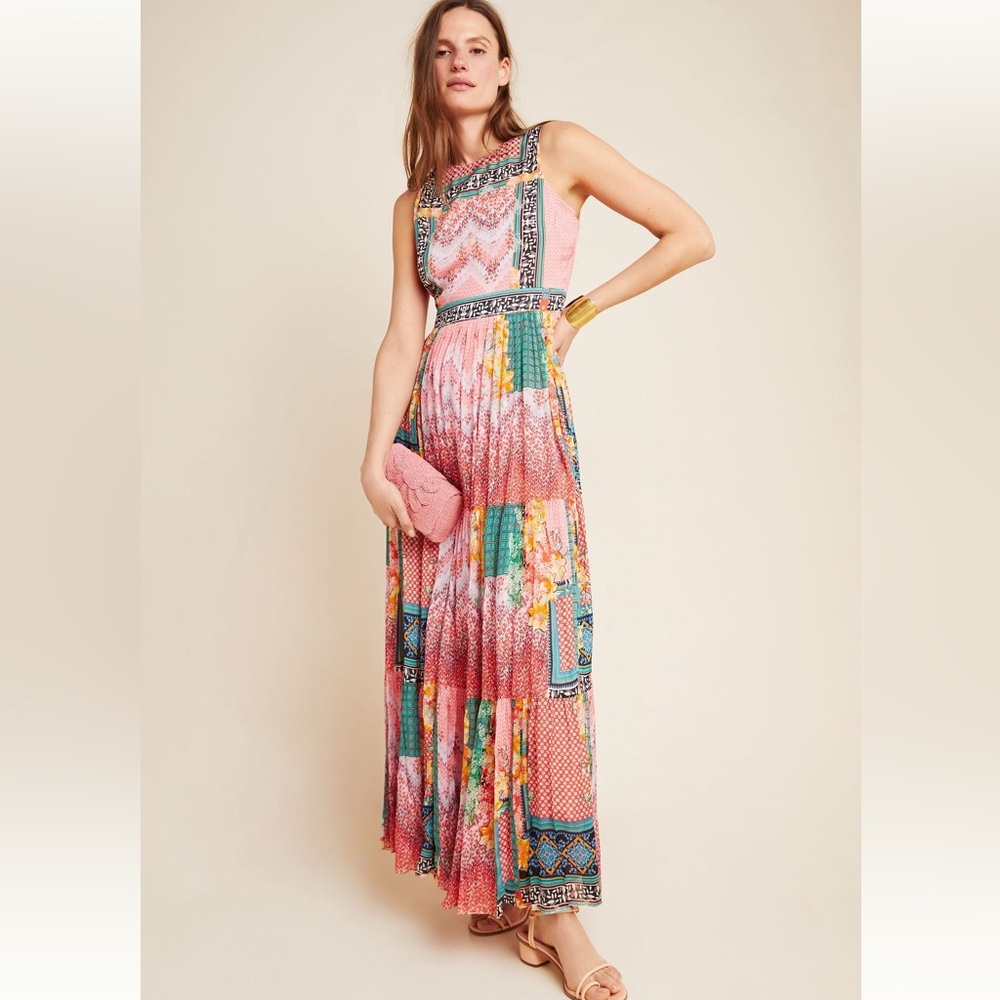 Bhanuni by Jyoti Anthropologie Pink Tapestry Maxi Dress NWT Size 4P